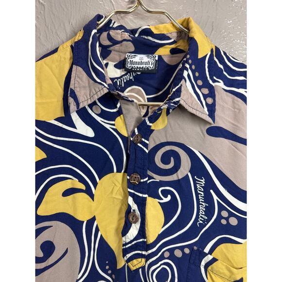 Manuhealii Hawaiian Floral Anthurium Print Navy Gold Pullover Polo Mens Size 3XL - Picture 4 of 6